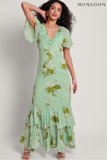 Monsoon Green Rowena Ruffle camouflage-print Dress (B24511) | £110