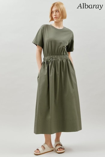 Albaray Green Woven Mix T-Shirt Dress (B24551) | £79