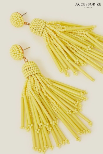 Accessorize Yellow Long Bead Tassel Earrings (B24560) | £16