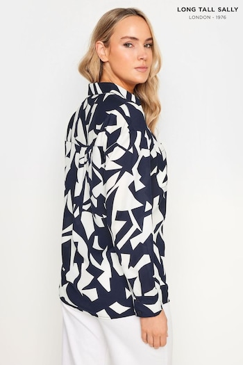 Long Tall Sally Blue Abstract Longsleeve Shirt (B24603) | £29