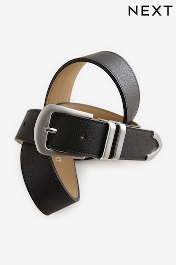 Black Faux Leather Western Buckle Belt (B24652) | £0