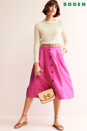 Boden Pink Petite Petra Linen Midi Skirt (B24653) | £85