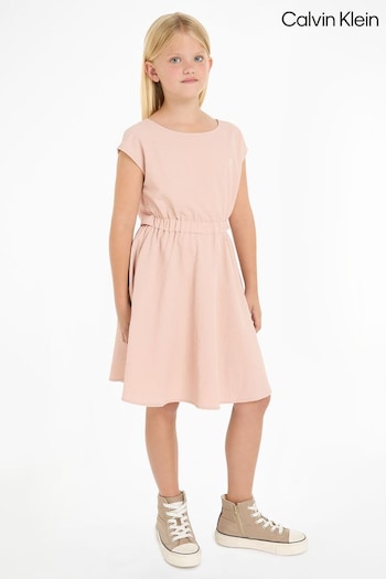 Calvin Klein Baby Pink Seersucker Fit Flare Dress (B24706) | £110