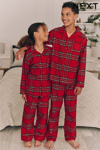 Red Check Matching Family Kids Christmas Flannel 100% Cotton Pyjamas (9mths-16yrs) (B24748) | £15 - £22