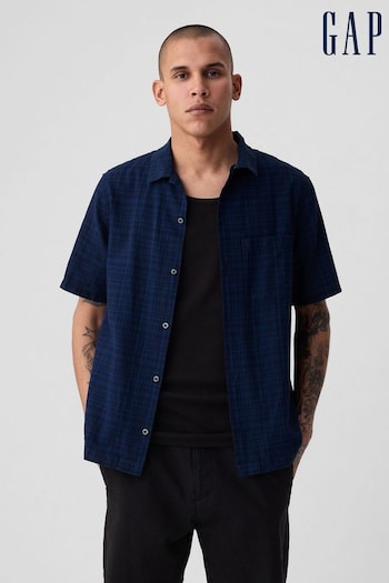 Gap Navy/Blue Linen Cotton Short Sleeve Shirt (B24768) | £40