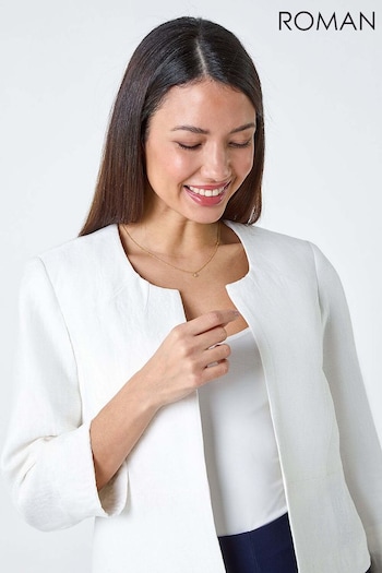 Roman White Pleated Textured Cropped Jacket (B24810) | £45