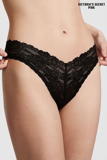 Victoria's Secret PINK Pure Black Brazilian Floral Lace Knickers (B24811) | £9