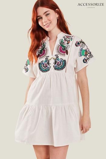 Accessorize Fan Embroidered Cover-Up White Dress (B24856) | £45
