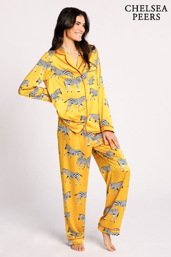 Chelsea Peers Yellow Satin Button Up Pyjama Set (B24900) | £48