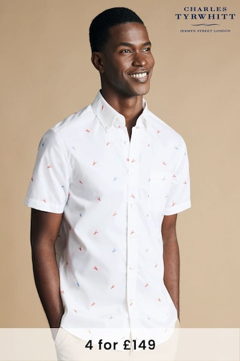 Charles Tyrwhitt White Slim Fit Non Iron Short Sleeve Lobster Print Shirt (B24914) | £65