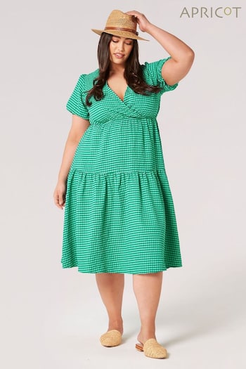 Apricot Green Gingham Tiered Midaxi Wrap Dress (B24990) | £39