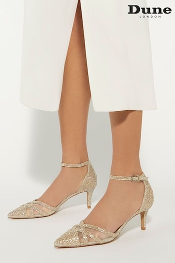 Dune London Gold Composed Sparkle Mesh Mix Open Court Shoes (B24992) | £75