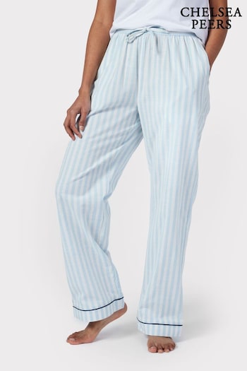 Chelsea Peers Blue Poplin Stripe Long Pyjama Bottoms (B25068) | £38