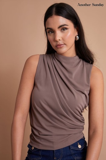 Another Sunday Jersey Cowl Sleeveless Brown Top (B25193) | £28