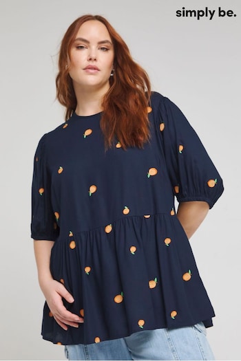 Simply Be Blue Embroidered Peach Smock Top (B25215) | £28
