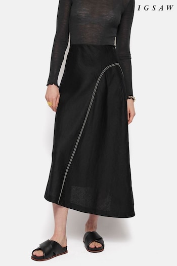 Jigsaw Linen Bias Cut Black Midi Skirt (B25252) | £125