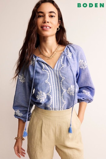 Boden Blue Serena Embroidered Blouse (B25358) | £115