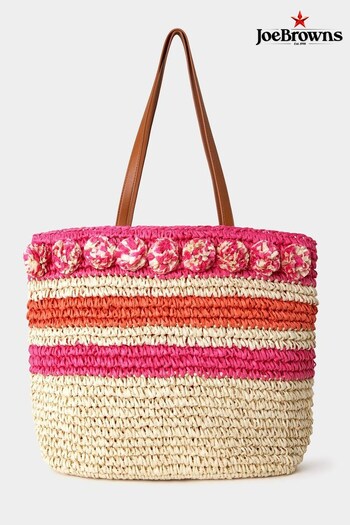 Joe Browns Pink Pom Pom Woven Straw Bag (B25523) | £45