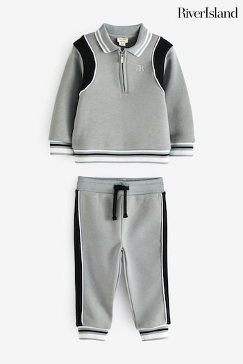 River Island Grey Boys Tipped Sweat and Jogger Set (B25599) | £32