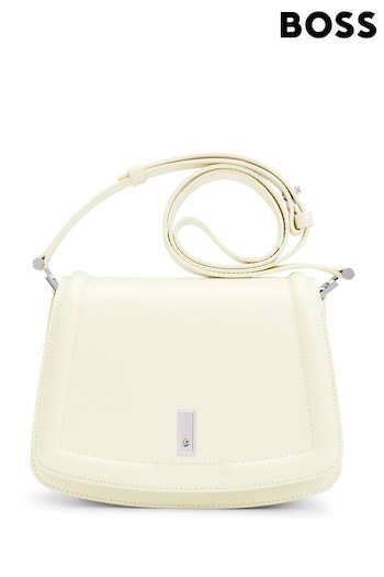 BOSS Cream Leather Saddle Bag With Signature Hardware and Monogram (B25610) | £379