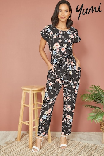 Yumi Black Blossom Print Jumpsuit (B25643) | £55