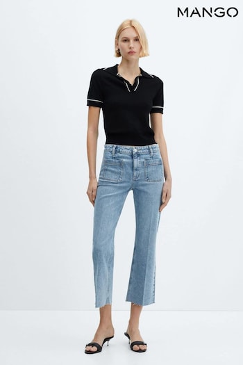 Mango Blue Front pocket cropped Flared one-shoulder Jeans (B25654) | £36