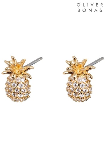 Oliver Bonas Gold Tone Winnie Pineapple Stud Earrings (B25655) | £12.50