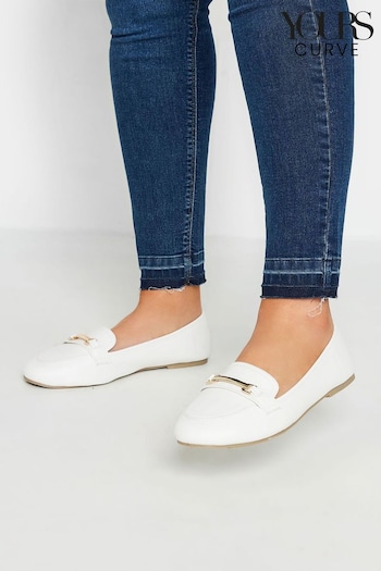 Yours Curve White Buckle Loafers In Extra Wide EEE Fit (B25656) | £31