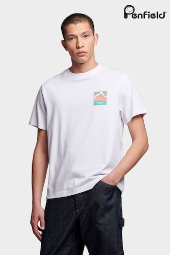 Penfield Mens Relaxed Fit Mountain Back Print White T-Shirt (B25696) | £35