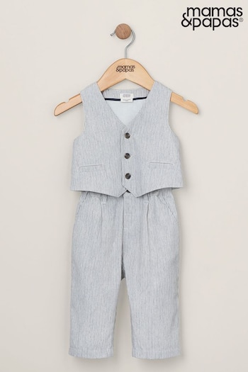 Mamas & Papas Blue Stripe Waistcoat And Trousers hoodie Set 2 Piece (B25857) | £35
