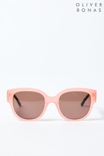 Oliver Bonas Pink Faux Fur Marbled Pink Acetate M69 Sunglasses (B25870) | £55