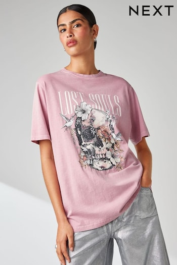 Pink Lost Souls Graphic Skull T-Shirt (B25872) | £20