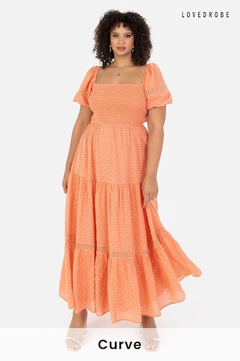 Lovedrobe Orange Shirring Front Tiered Midaxi Dress With Trim Detail (B25895) | £80