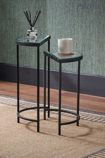 Pacific Glass and Black Metal Half Moon Side Tables Set of 2 (B25918) | £179.99