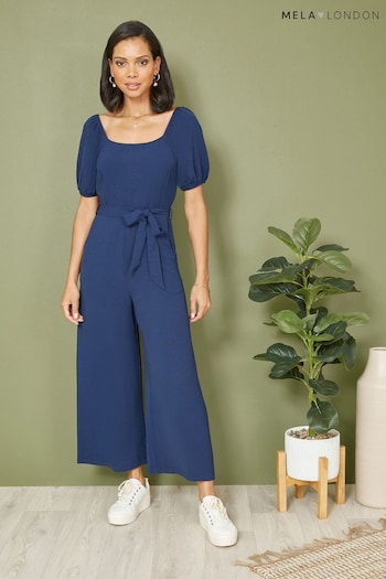 Mela Blue Square Neck Puff Sleeve Culotte Jumpsuit (B25942) | £38