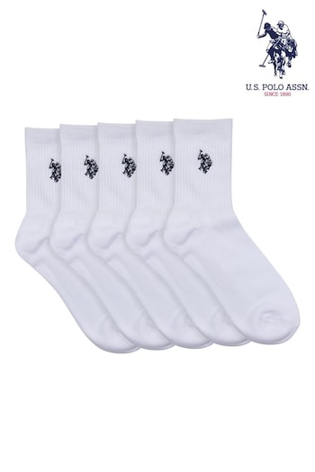 U.S. Green Polo Assn. Mens Quarter Sports White Socks 5 Pack (B26040) | £20