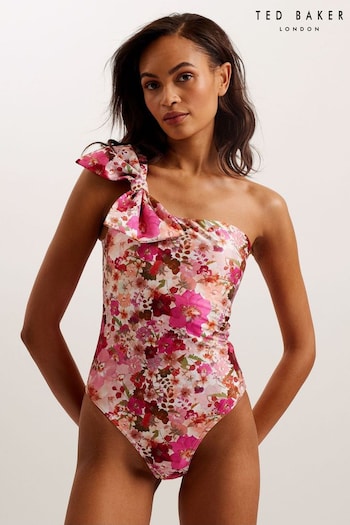 Ted Baker Zayley Pink One Shoulder Swimsuit With Bow (B26109) | £90
