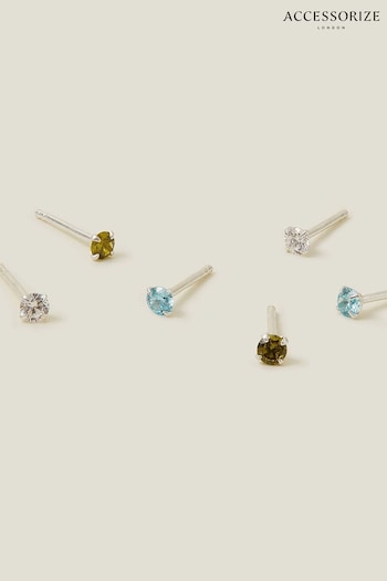 3-Pack Sterling Silver-Plated Sparkle Stud Earrings (B26111) | £18