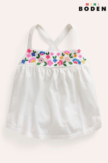 Boden White Embroidered Jersey Vest (B26343) | £15 - £17