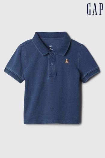 Gap Blue Cotton Brannan Bear Short Sleeve Pique Polo Sostenible Baby Shirt (6mths-5yrs) (B26438) | £14