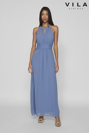 VILA Blue Halter Neck Tulle Maxi Dress (B26444) | £60