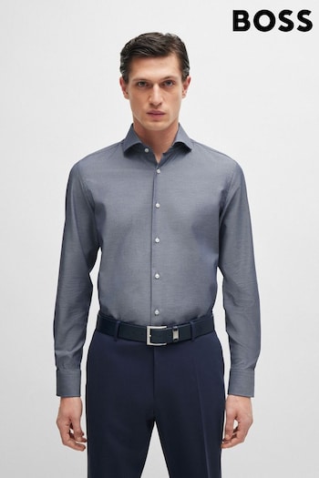 BOSS Blue Slim-Fit Shirt In Easy-Iron Structured Stretch Cotton (B26455) | £99