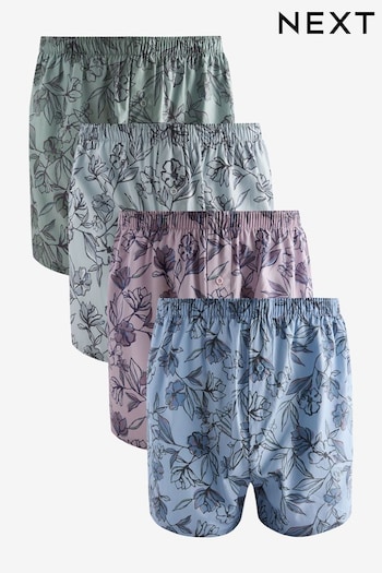 Blue/Green/Pink Floral Pattern 4 pack Woven Pure 100% Cotton Boxers (B26488) | £28