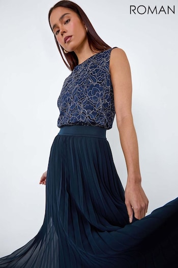 Roman Blue Pleated Premium Maxi Skirt (B26500) | £38