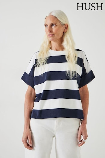 Hush White Sutton Stripe Boxy T-Shirt (B26599) | £39