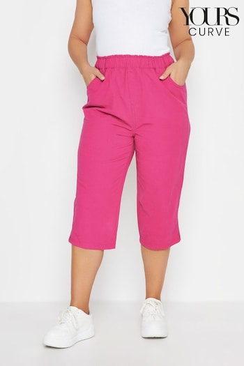 Yours Curve Pink Cool Cotton Cropped Trousers (B26808) | £22