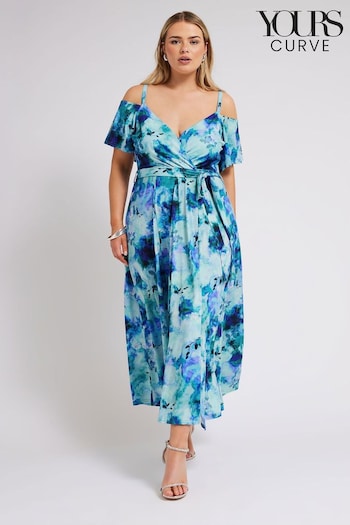 Yours Curve Blue Curve Floral Bardot Maxi Dress (B26845) | £53