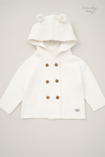 Rock-A-Bye Fiorentina Boutique Hooded Bear Cotton Knit White Cardigan (B26982) | £20