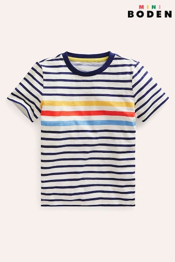 Boden Blue Rainbow Stripe Slub T-Shirt (B26997) | £15 - £17