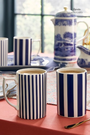 Spode Set of 4 Blue Steccato Narrow Stripe Mugs (B27059) | £74